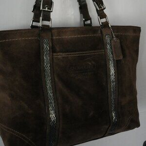 Vintage COACH Brown Suede Beaded Gallery Tote - 8B31